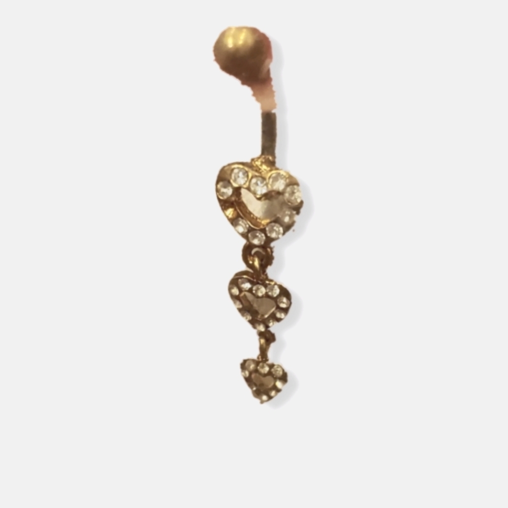14 Gauge Stainless Steel belly button gold heart crystal dangle